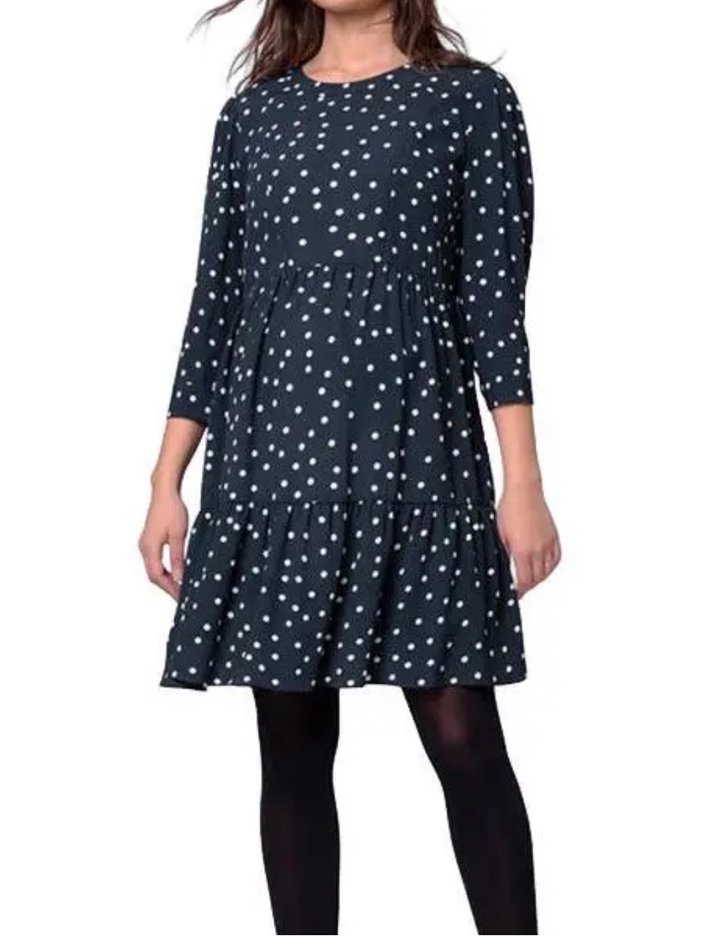 💗NWT Seraphine Maternity Nursing Polka Dot Tiered Midi Dress Dark Teal - Size 2